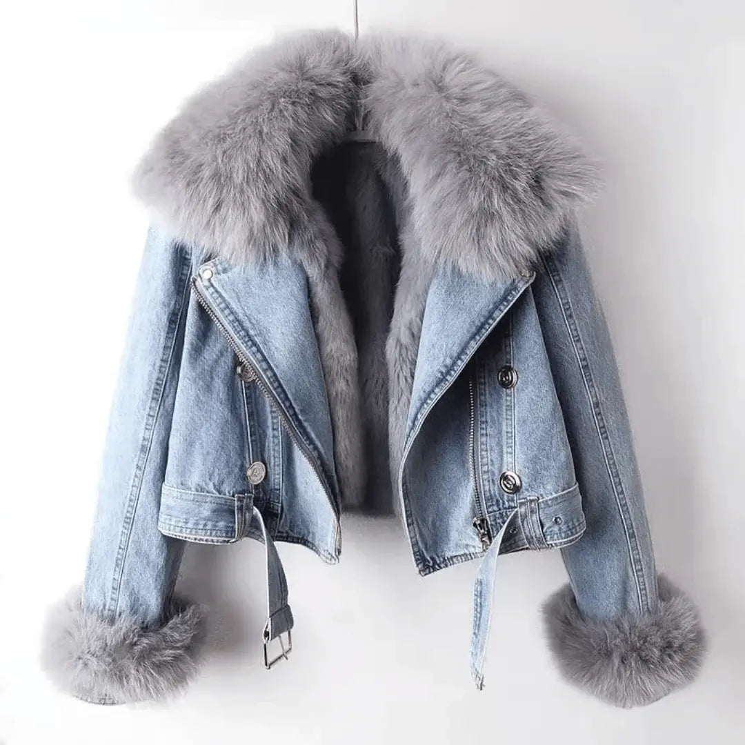 Odette | Faux Fur-Lined Denim Jacket With Belt