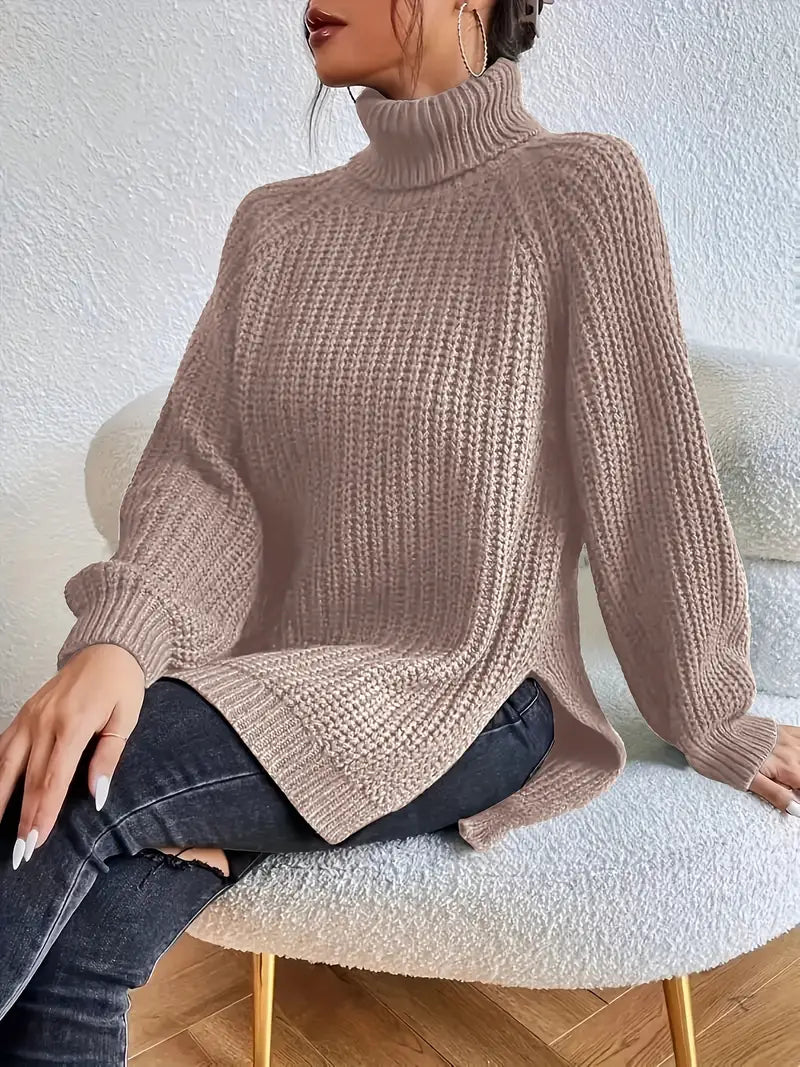 Aletta | Chunky Cotton Turtleneck With Side Slits