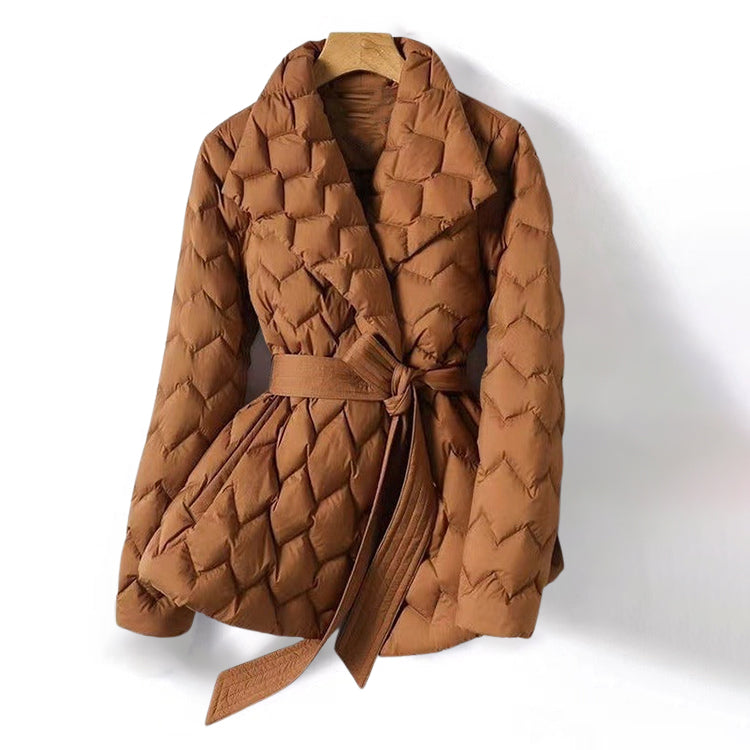 Liesel | Belted Down Jacket With Lapel Collar