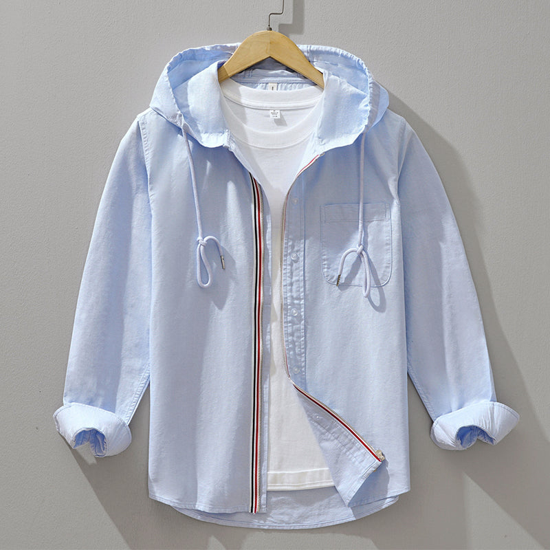 Amalia | Hooded Cotton Shirt With Zip Front