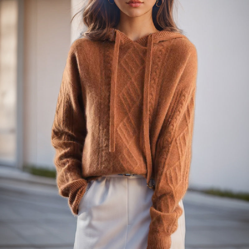 Jolie | Wool-Blend Hooded Sweater With Cable Knit