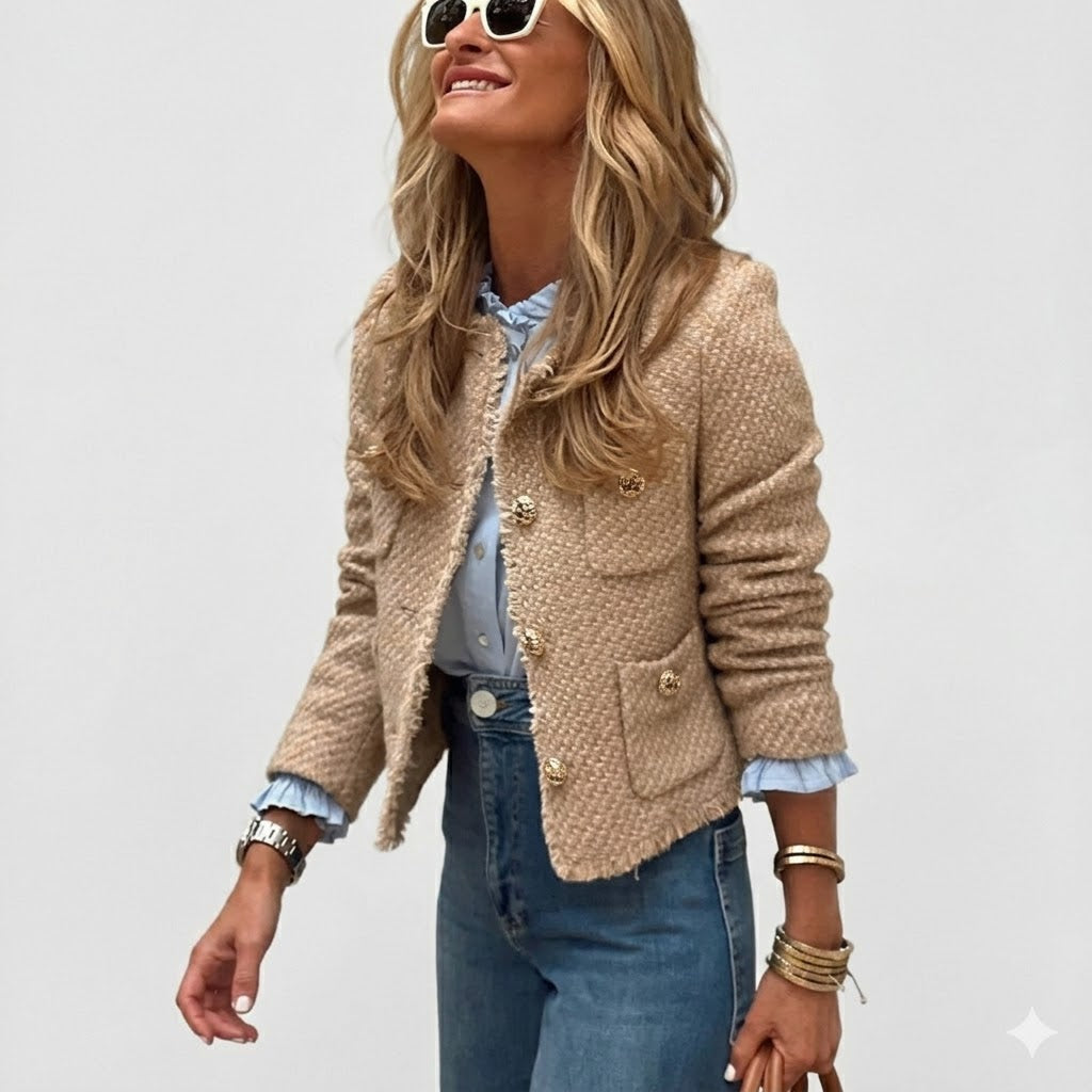 Julianne | Collarless Tweed Jacket With Gold-Tone Buttons