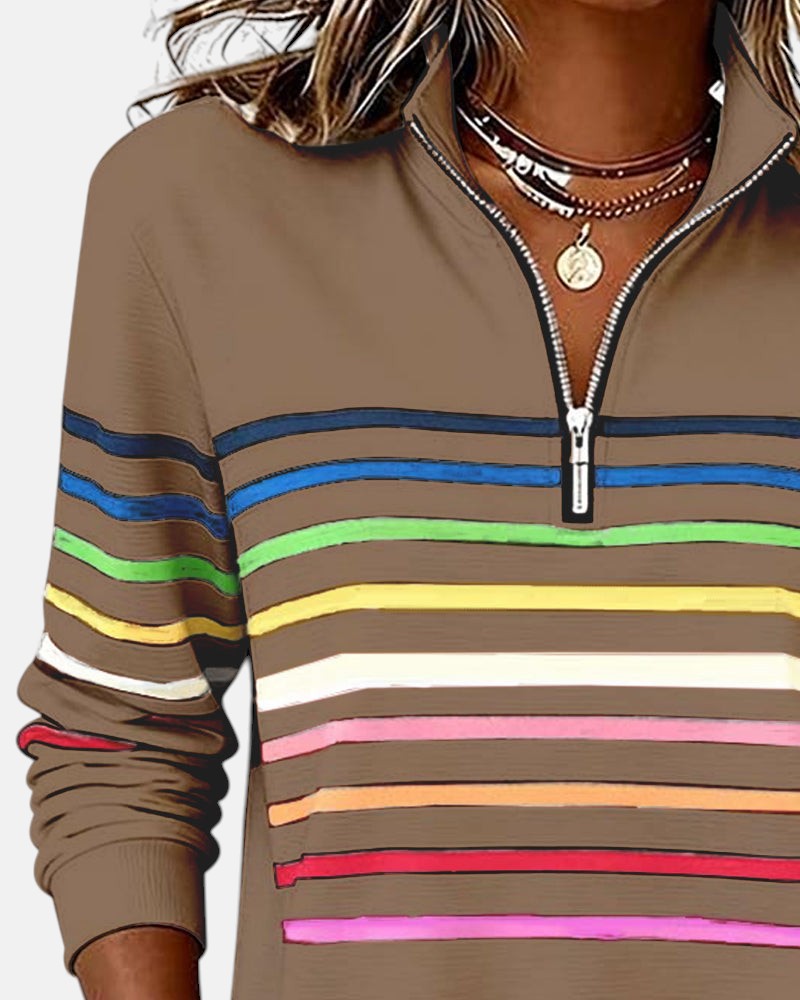 Emma | Striped Half-Zip Sweatshirt With Stand Collar