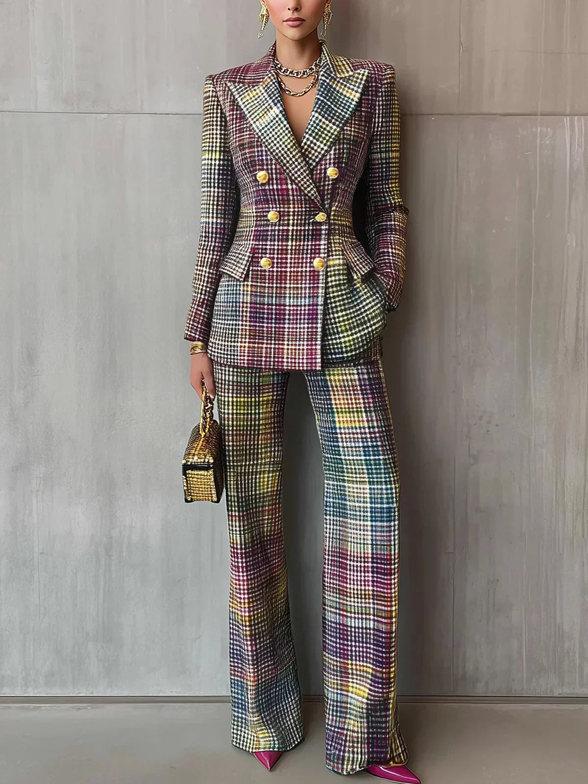 Belinda | Double-Breasted Plaid Suit Set