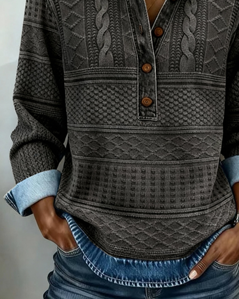 Daisy | Half-Button Sweatshirt With Denim-Look Collar