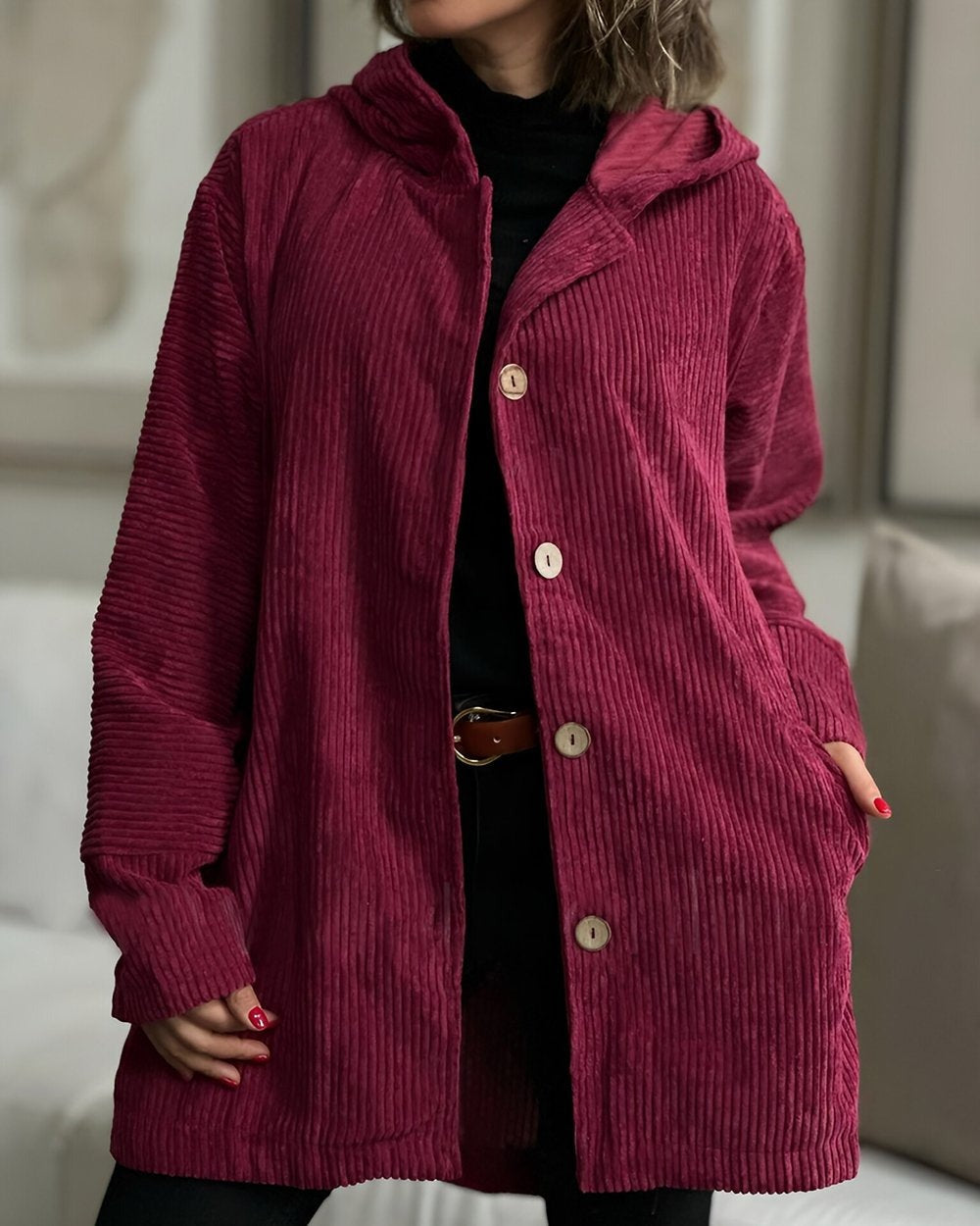 Martha | Hooded Longline Cardigan With Buttons