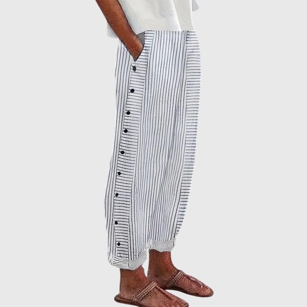 Abigail | Striped Pants With Side Buttons