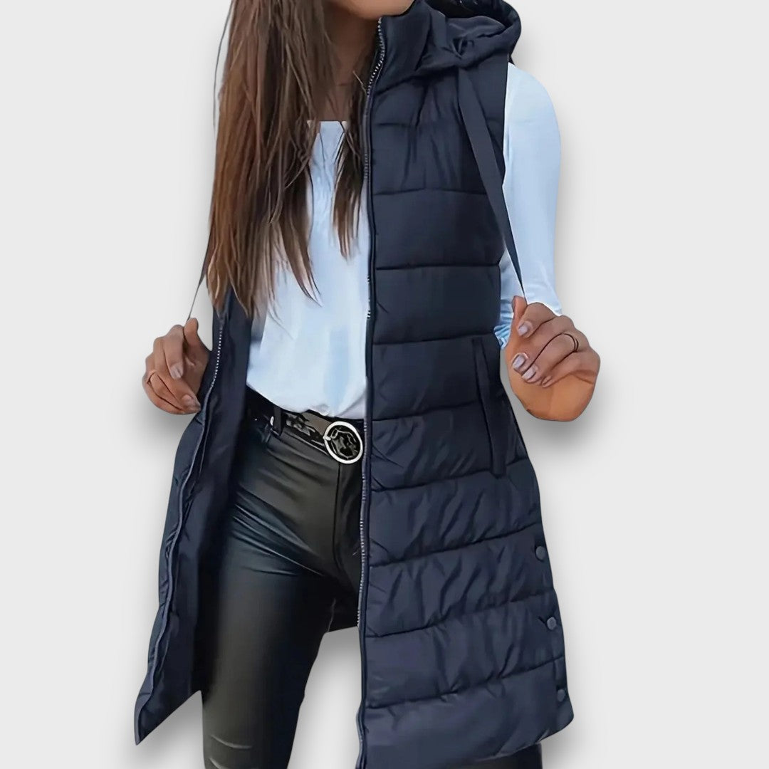 Camila | Longline Quilted Vest With Hood