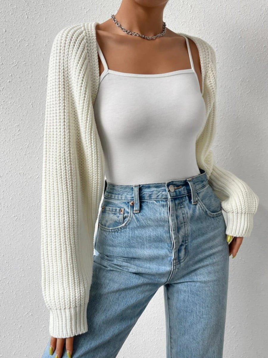 Pearl | Cropped Ribbed Knit Shrug Cardigan