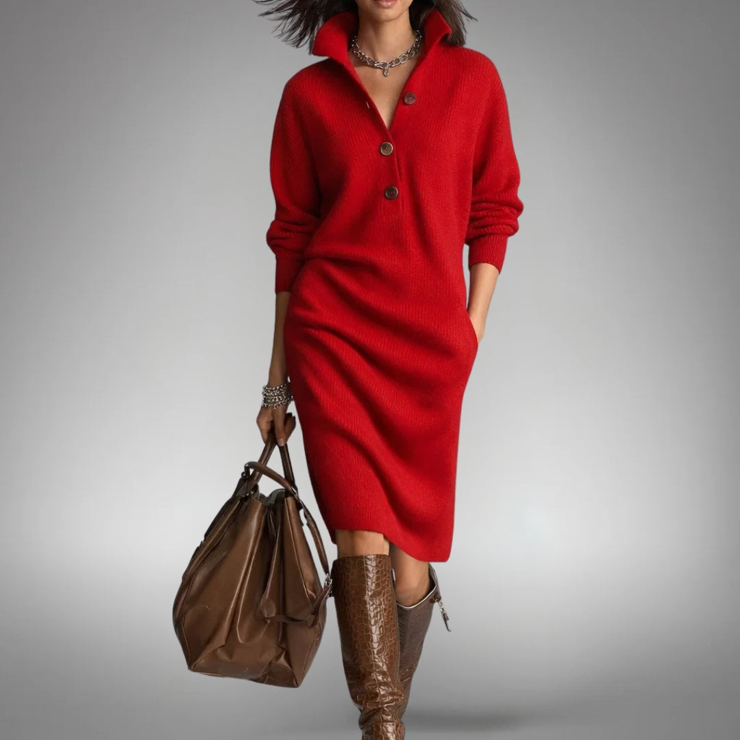 Selena | High-Neck Midi Dress With Button Collar