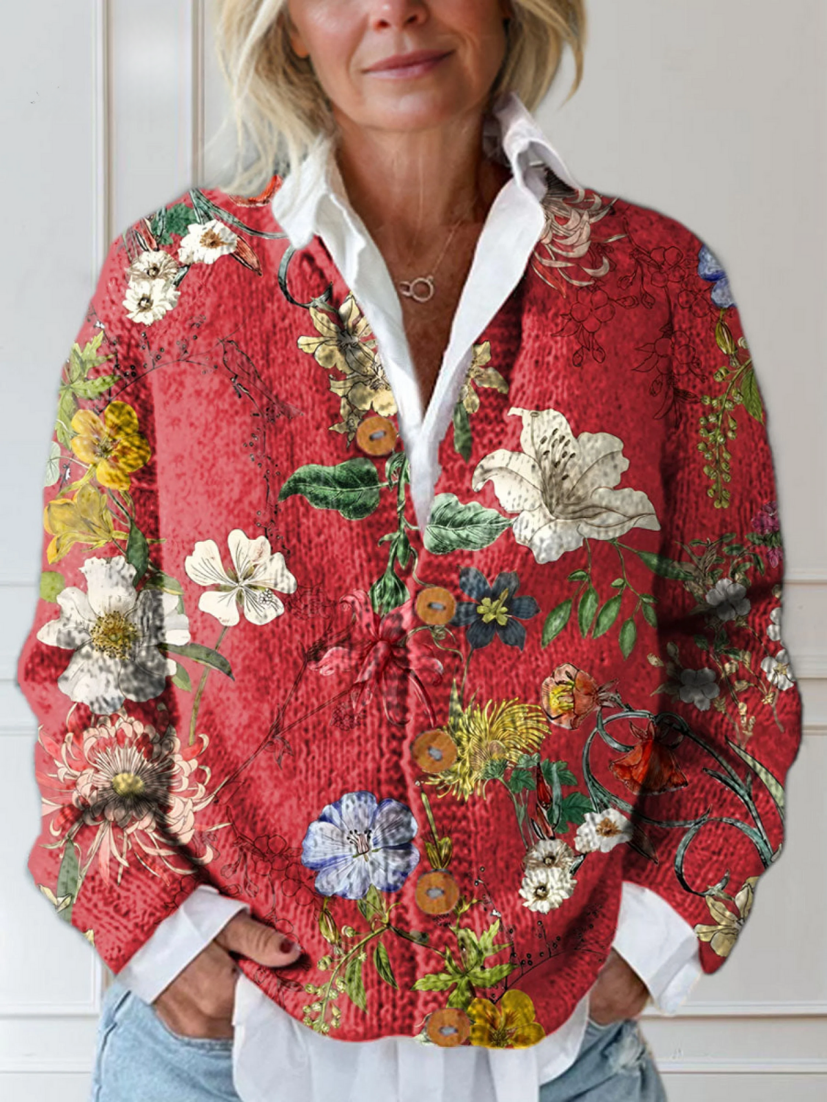 Tess | Floral Knit Cardigan With Button Front