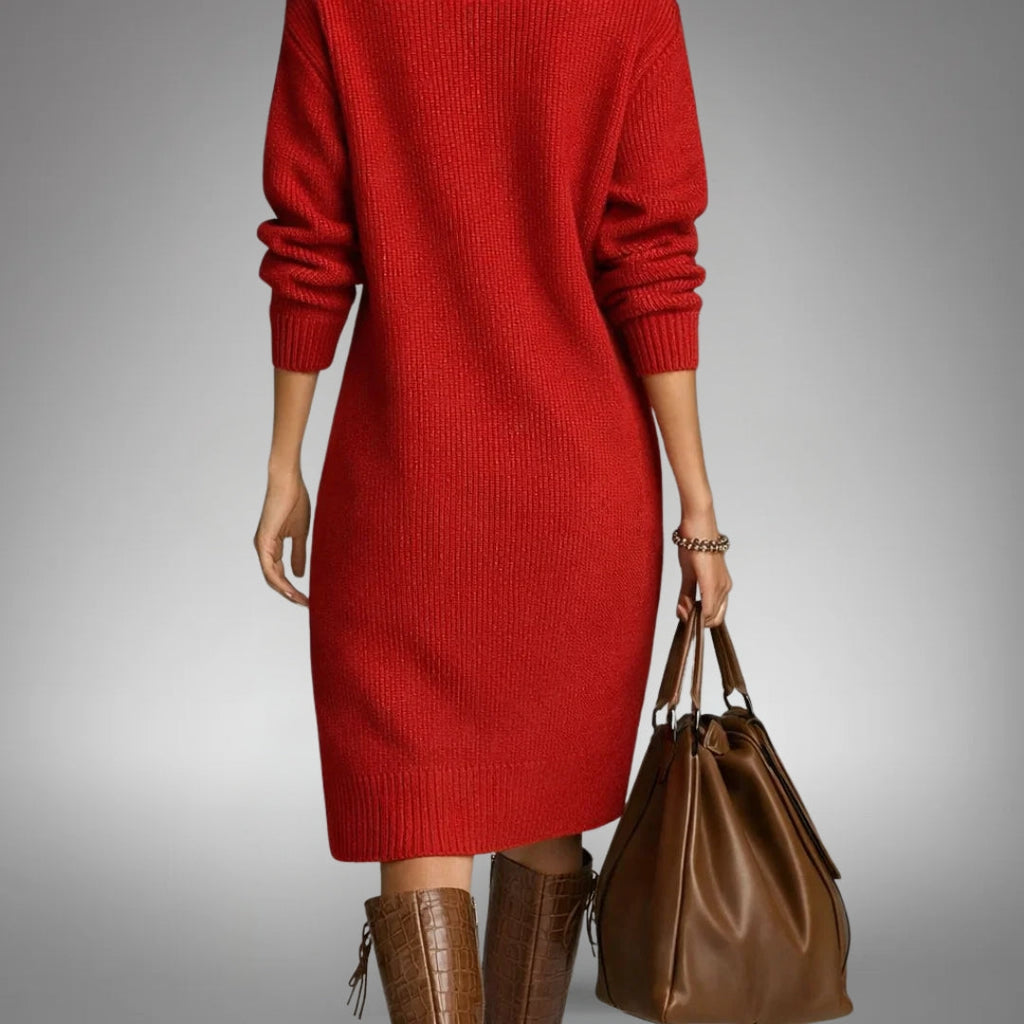 Selena | High-Neck Midi Dress With Button Collar