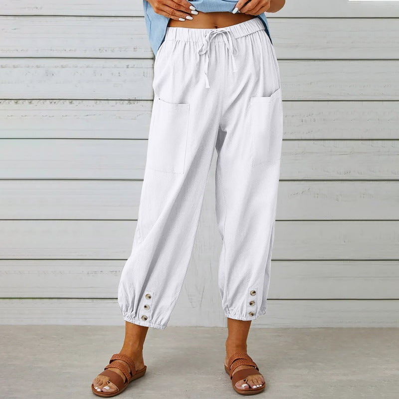 Dakota | Drawstring Cropped Pants With Button Cuffs