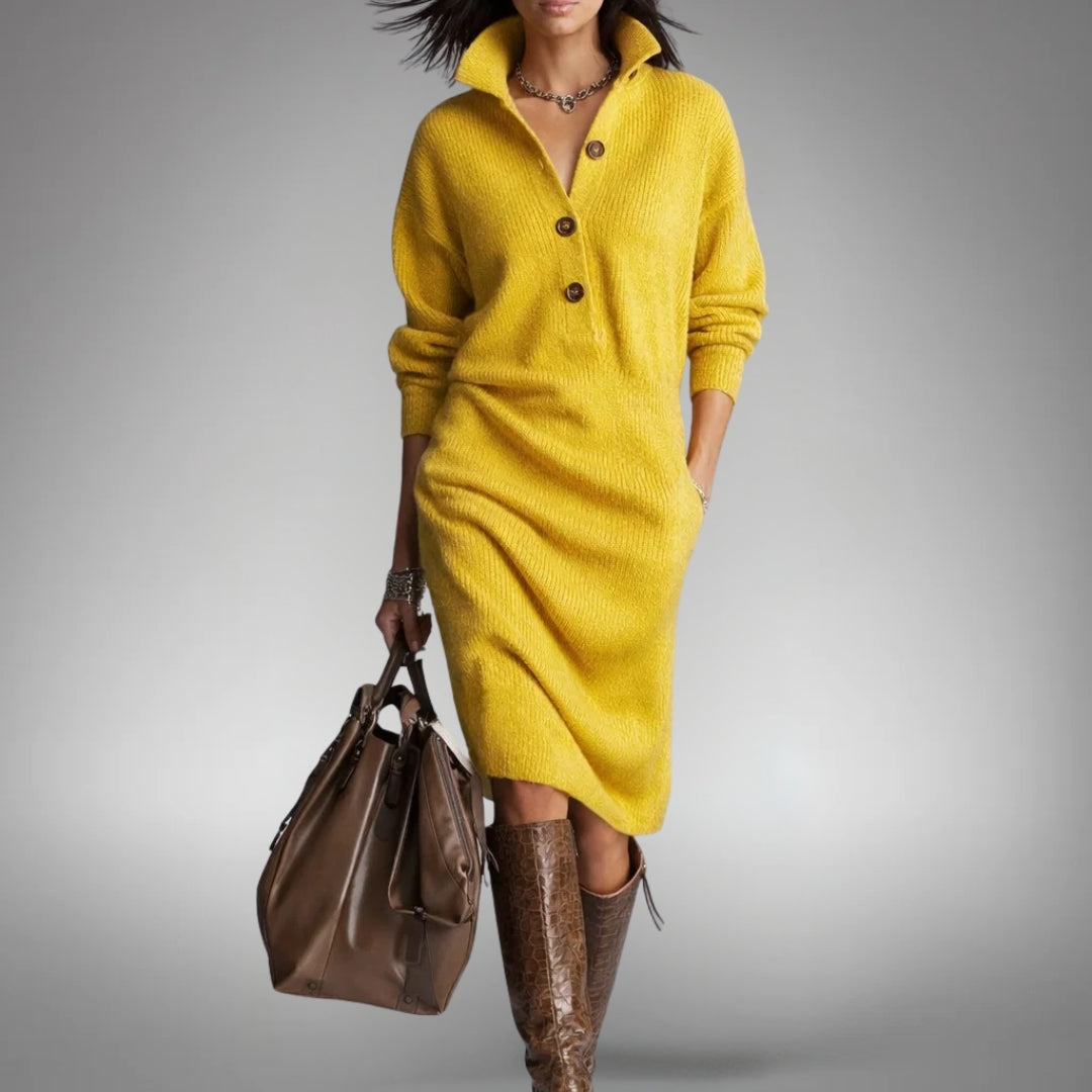 Selena | High-Neck Midi Dress With Button Collar