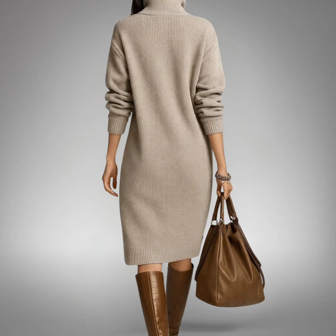 Selena | High-Neck Midi Dress With Button Collar