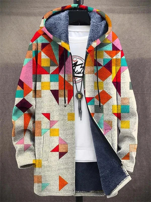 Amber | Fleece-Lined Hooded Jacket With Geometric Print