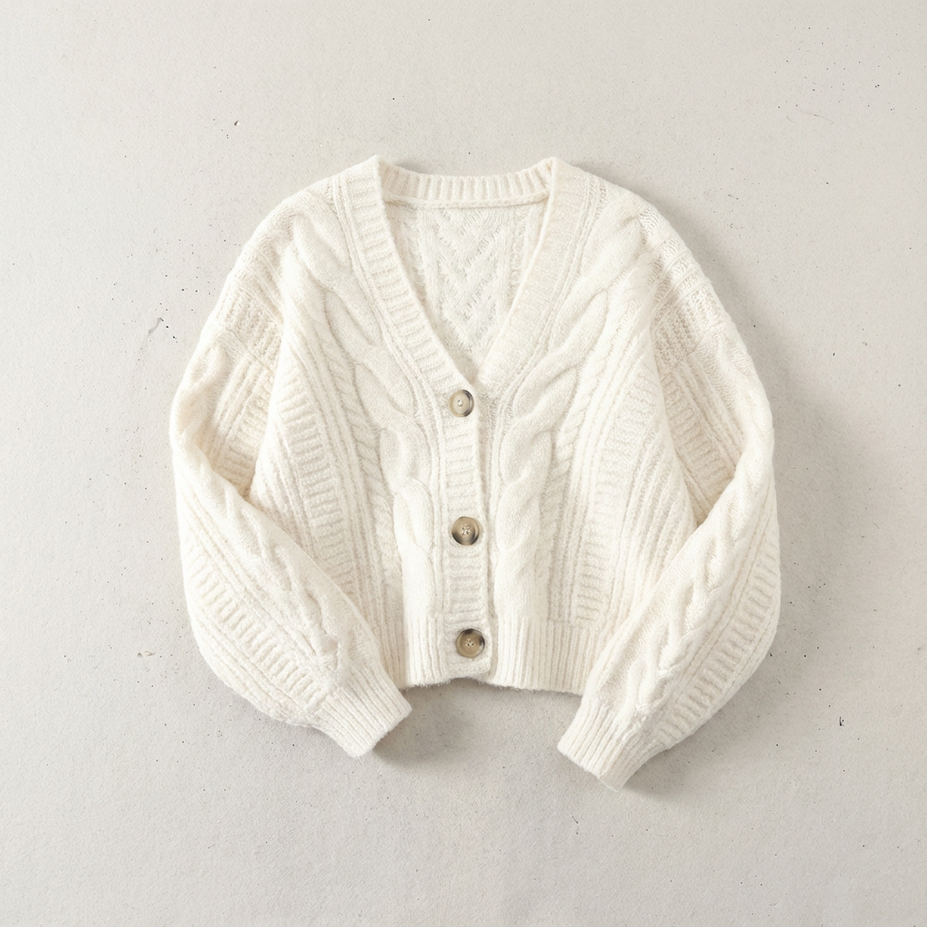 Priscilla | Cropped Cable Knit Cardigan With V-Neck