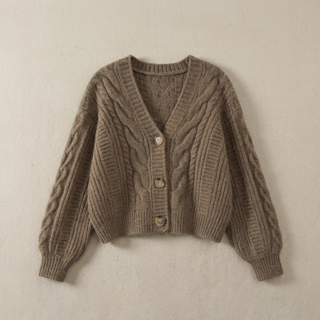 Priscilla | Cropped Cable Knit Cardigan With V-Neck