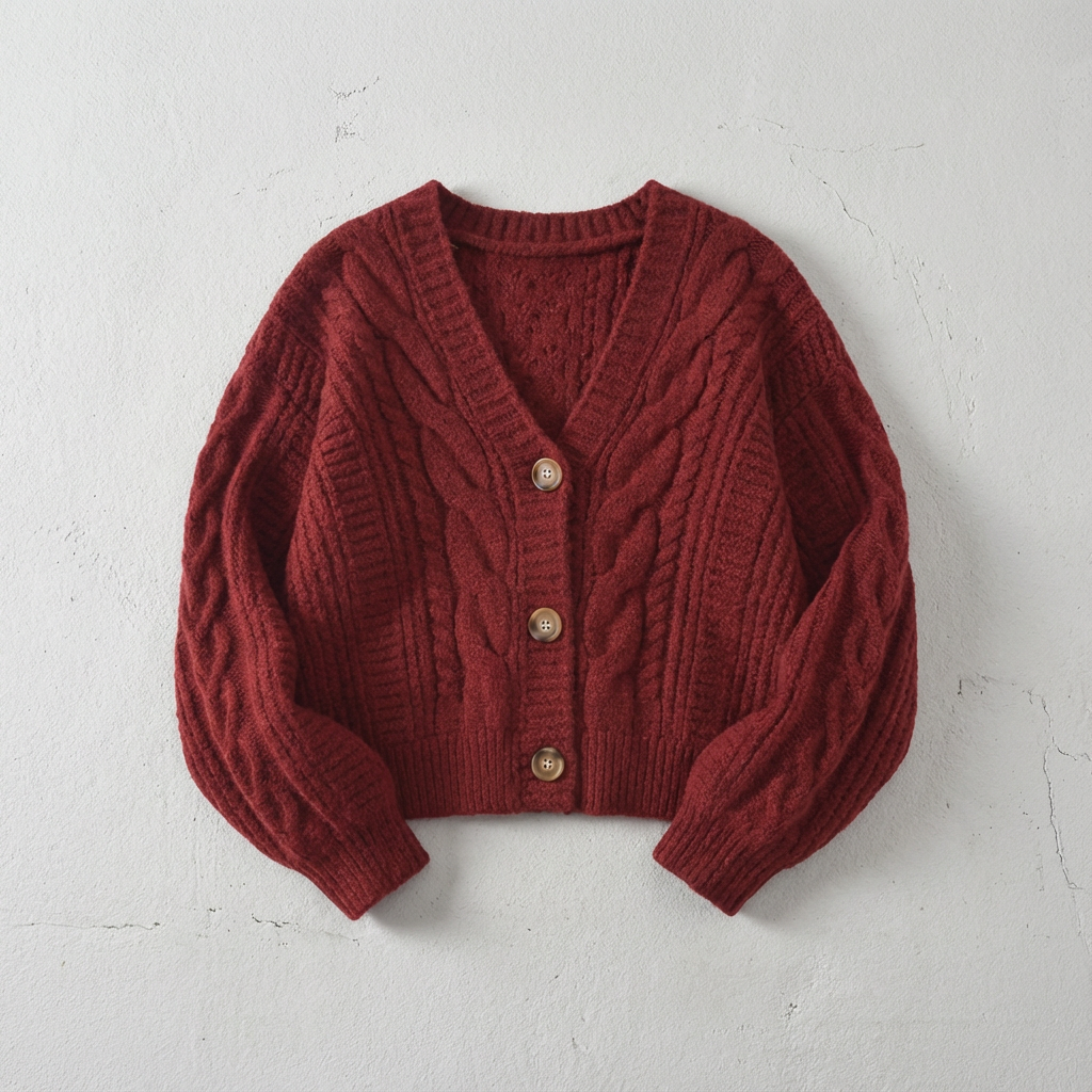Priscilla | Cropped Cable Knit Cardigan With V-Neck