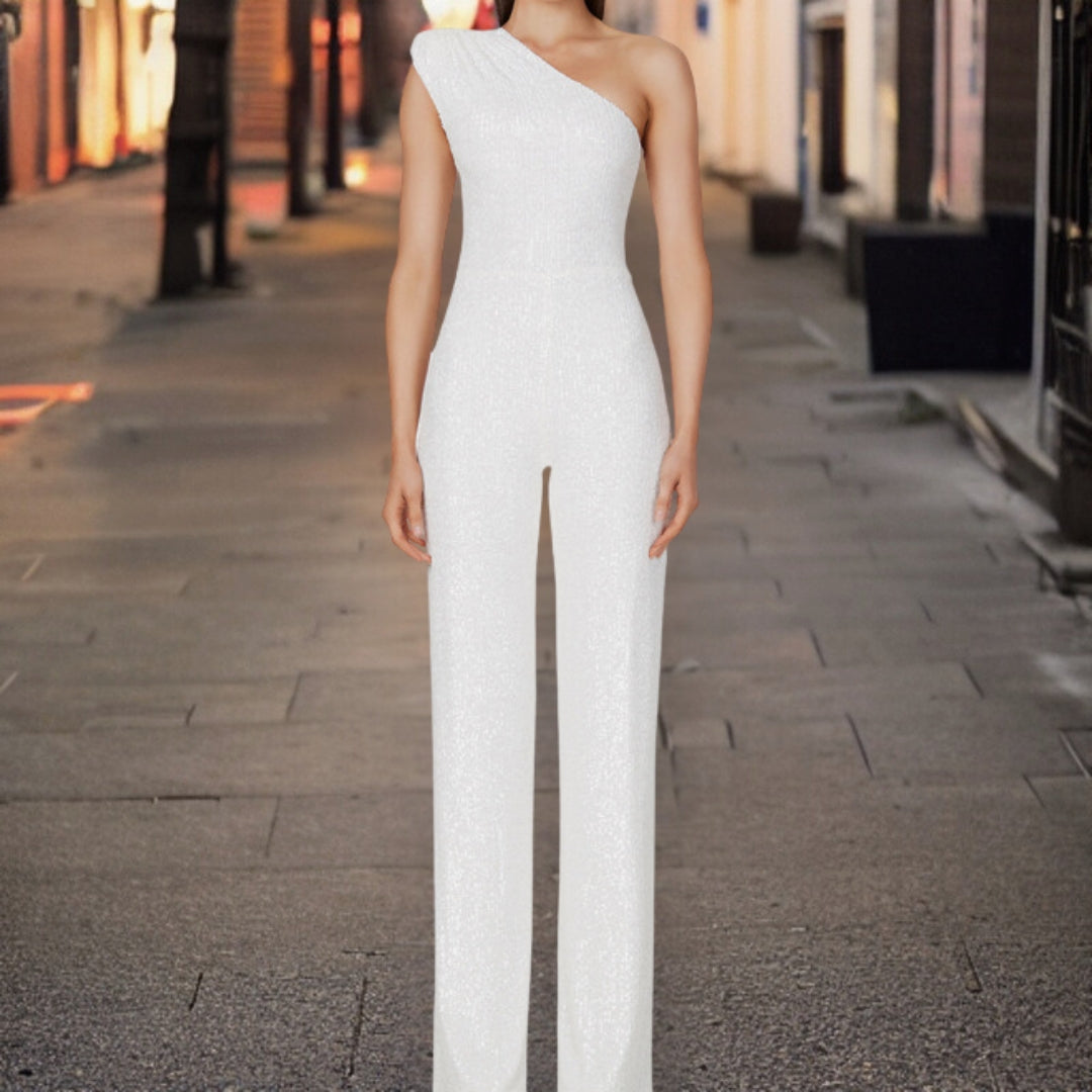 Rosalind | One-Shoulder Sequin Jumpsuit With Wide Legs