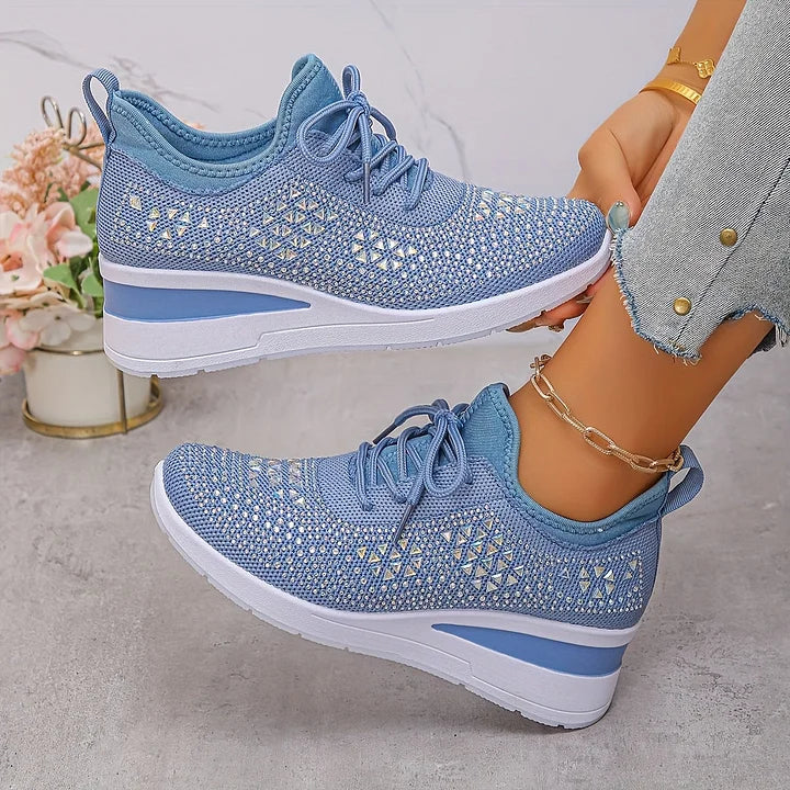 Lucia | Sparkle Wedge Sneakers With Lace-Up Front