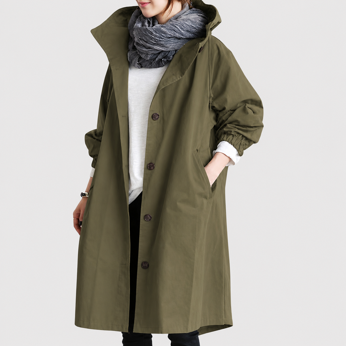 Alina | Lightweight Hooded Coat With Button Front