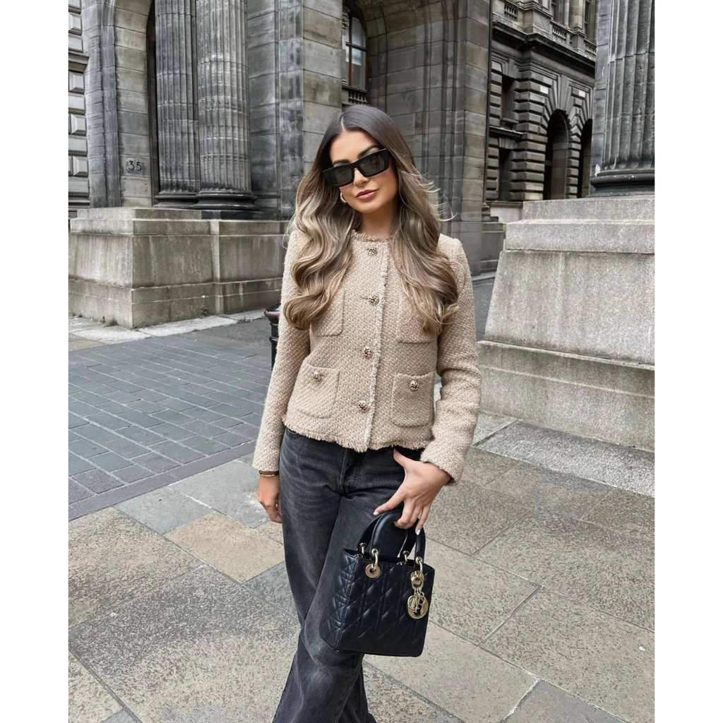 Julianne | Collarless Tweed Jacket With Gold-Tone Buttons