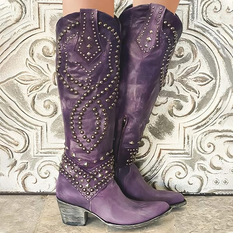 Deborah | Studded Knee-High Western Boots