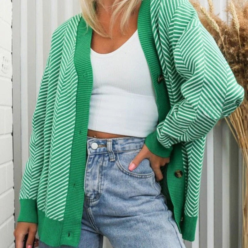 Meredith | V-Neck Cardigan With Chevron Knit
