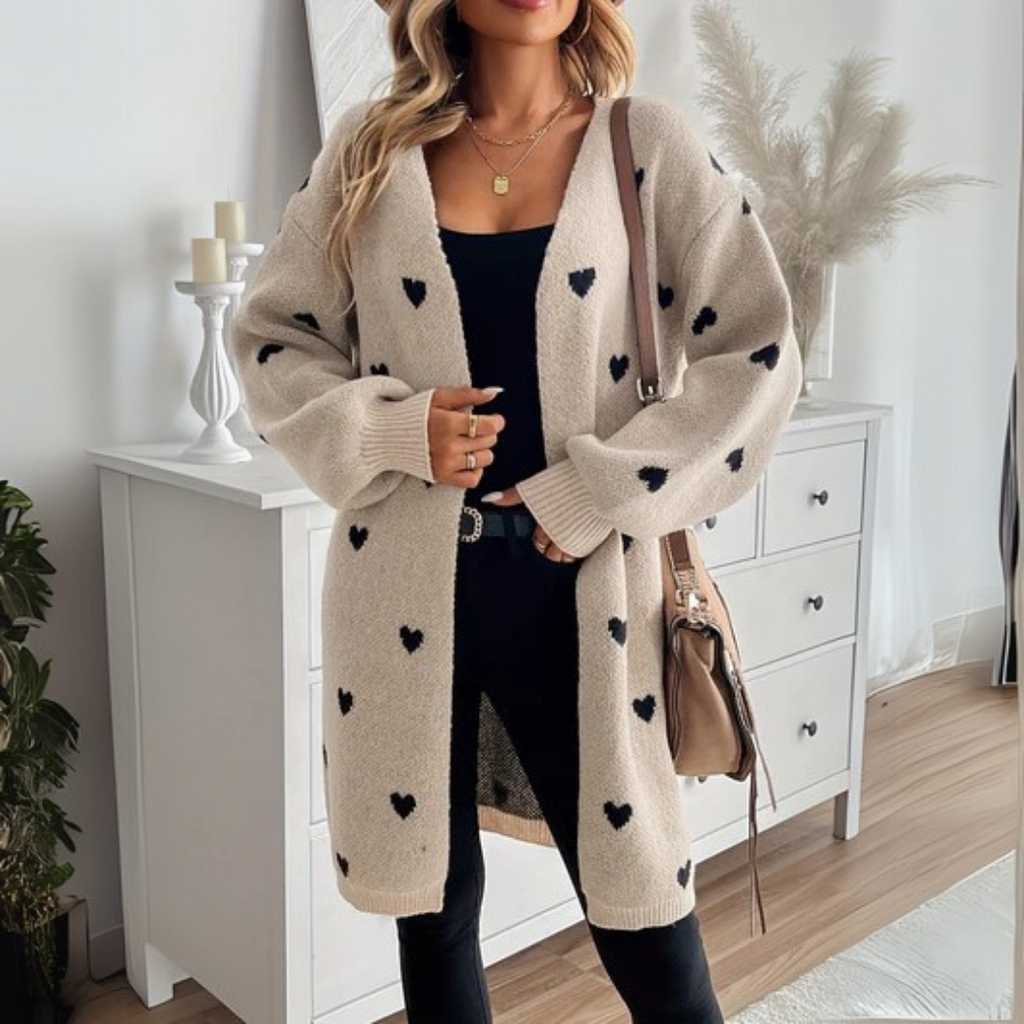 June | Open-Front Cardigan With Heart Pattern