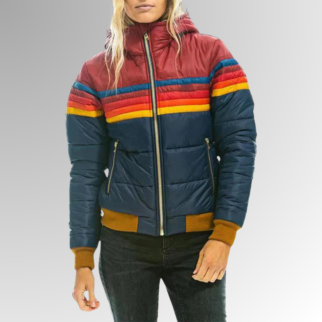 Cecilia | Retro Striped Puffer Jacket With Hood