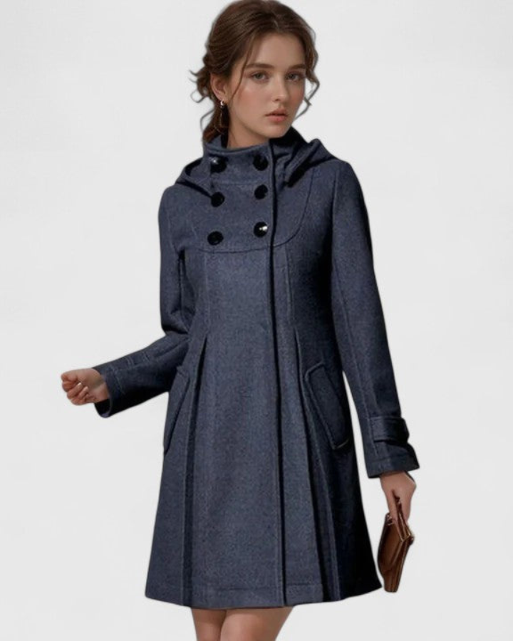 Doris | Hooded A-Line Coat With Double-Breasted Front