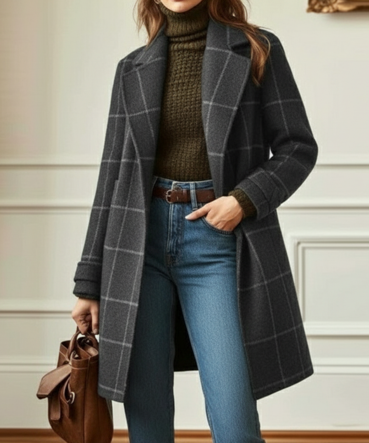 Briony | Wool-Blend Check Coat With Lapel Collar