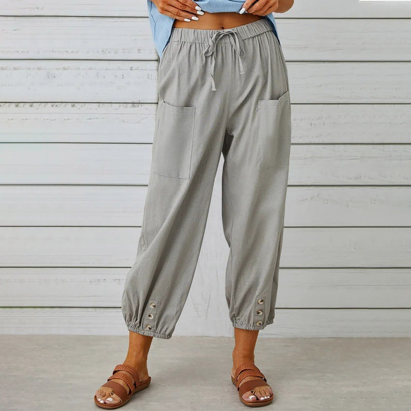 Dakota | Drawstring Cropped Pants With Button Cuffs