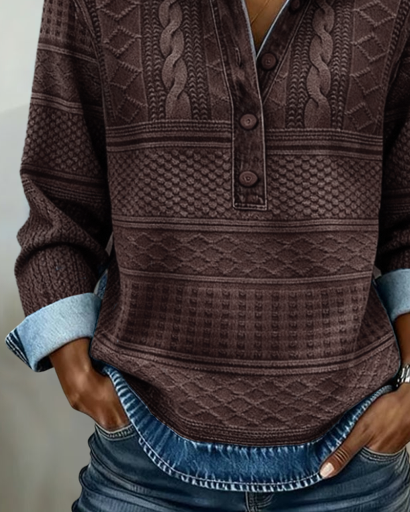 Daisy | Half-Button Sweatshirt With Denim-Look Collar