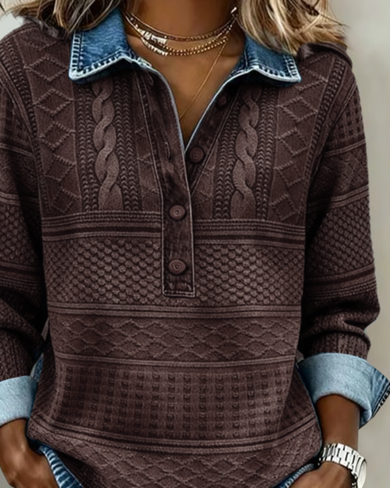 Daisy | Half-Button Sweatshirt With Denim-Look Collar