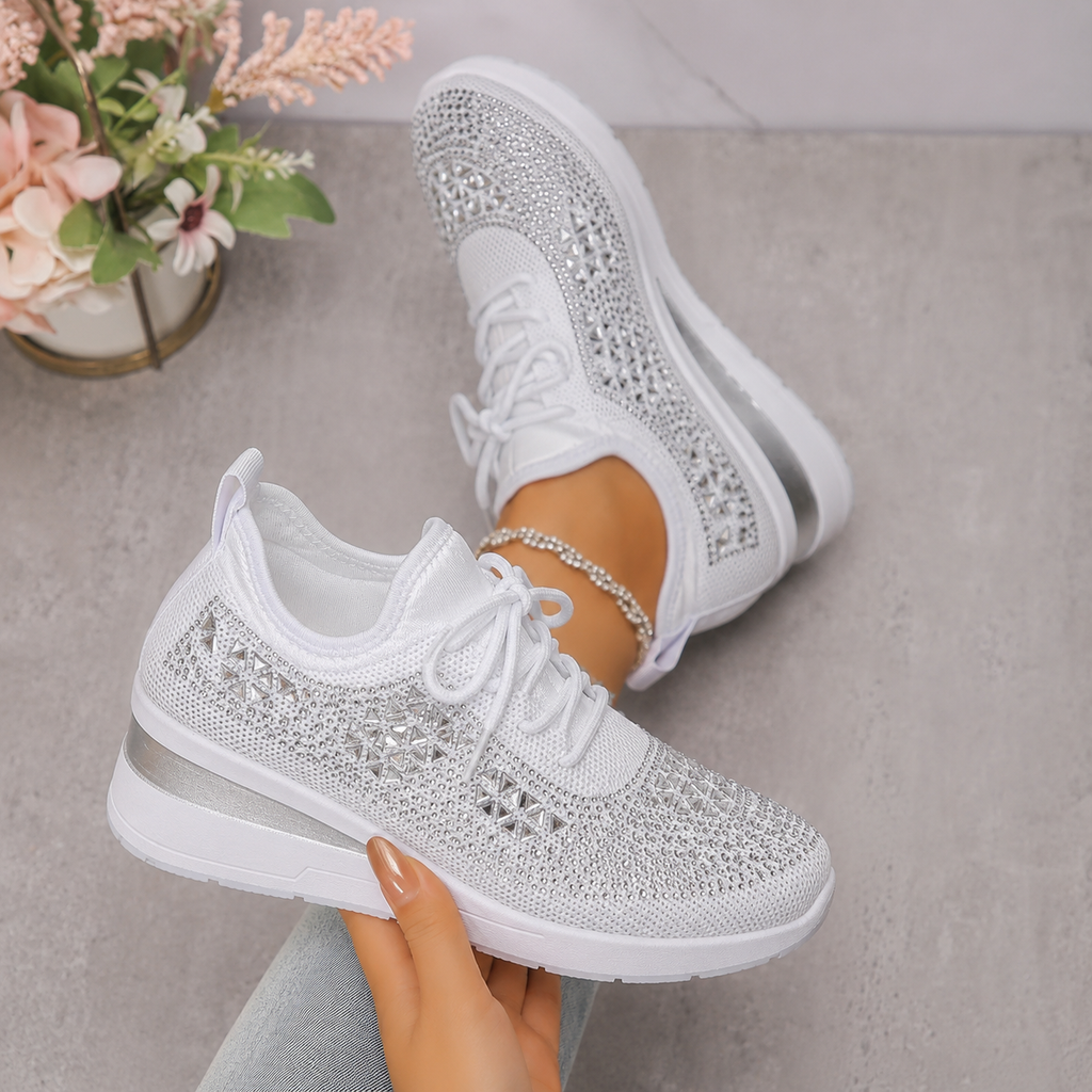 Lucia | Sparkle Wedge Sneakers With Lace-Up Front