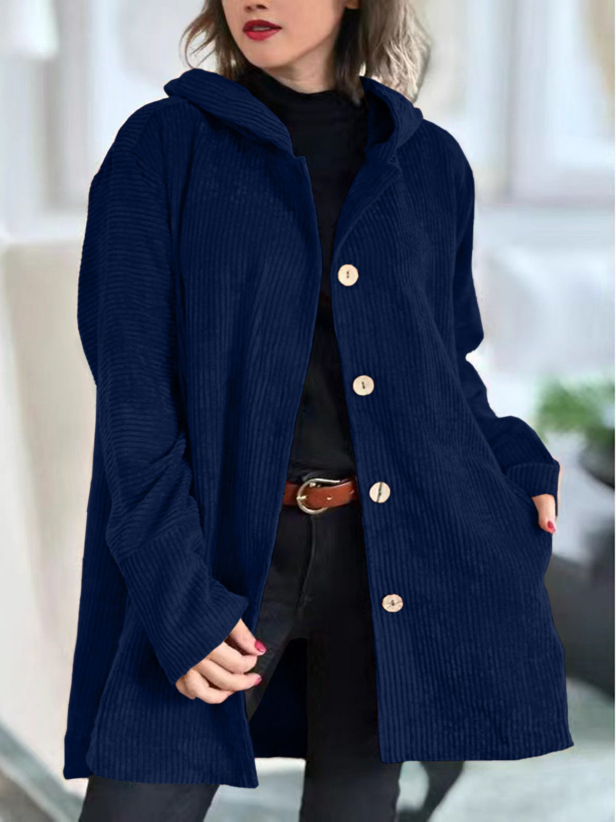 Martha | Hooded Longline Cardigan With Buttons