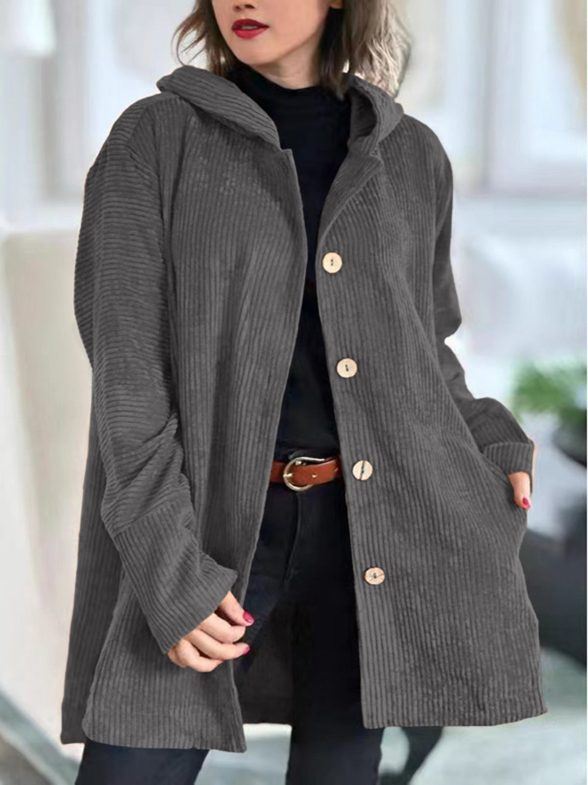 Martha | Hooded Longline Cardigan With Buttons