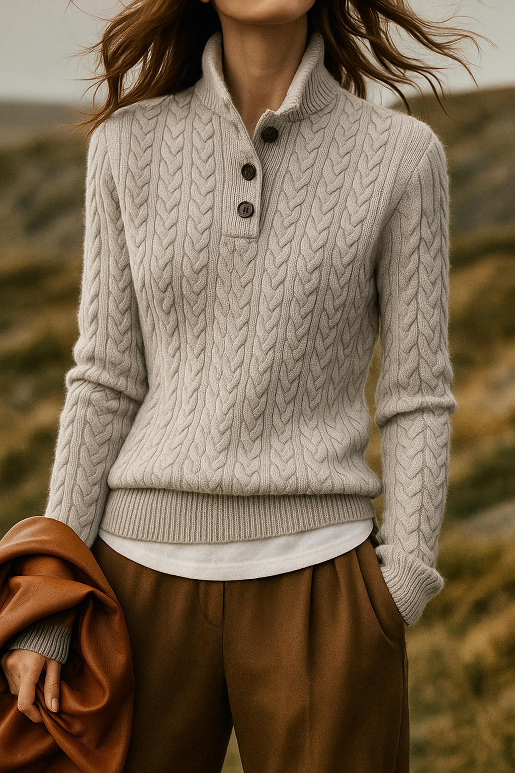 Rosa | Cable Knit Sweater With Button Placket