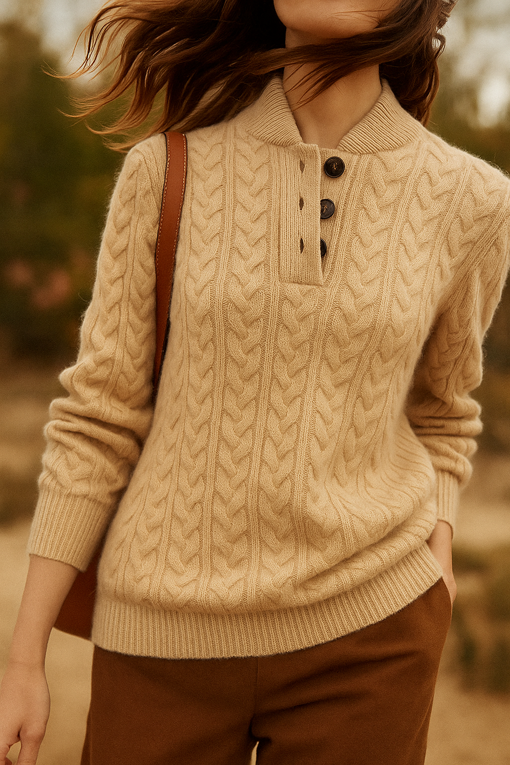 Rosa | Cable Knit Sweater With Button Placket