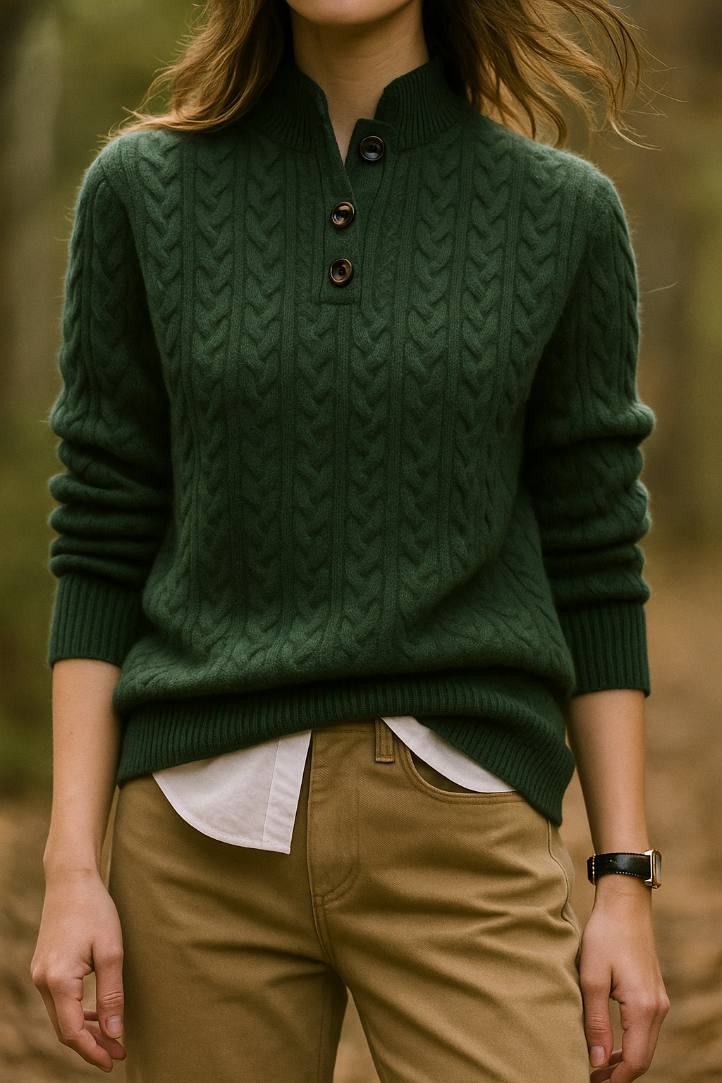 Rosa | Cable Knit Sweater With Button Placket