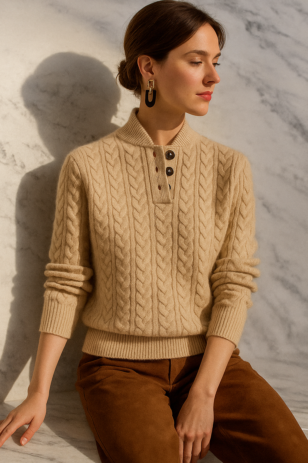 Rosa | Cable Knit Sweater With Button Placket