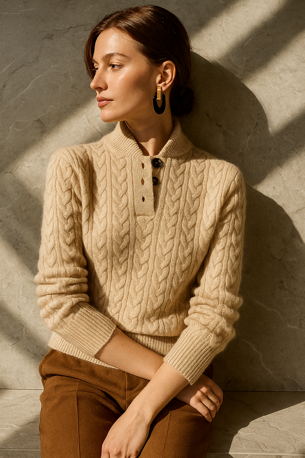 Rosa | Cable Knit Sweater With Button Placket
