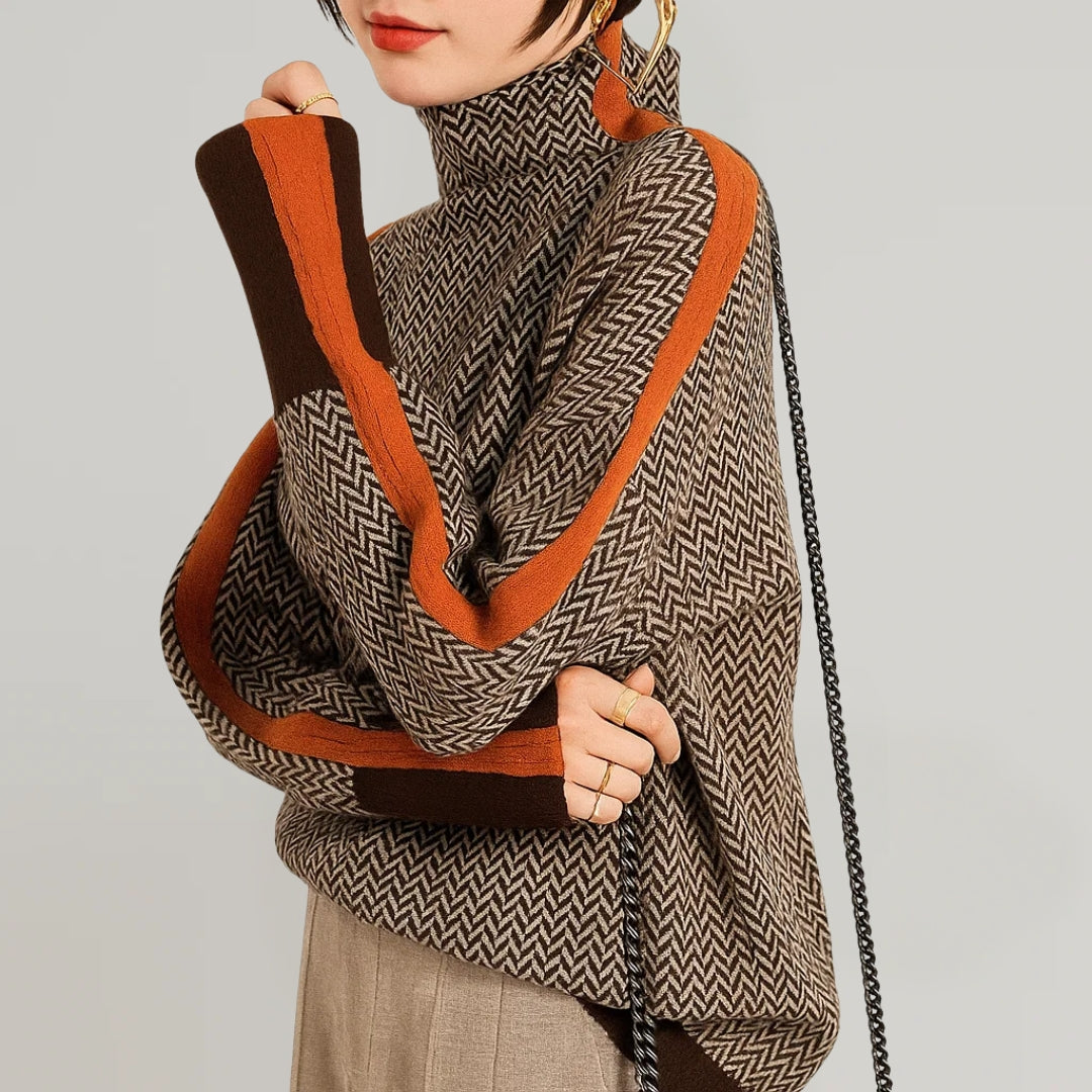 Adrienne | High-Collar Sweater With Contrast Stripes
