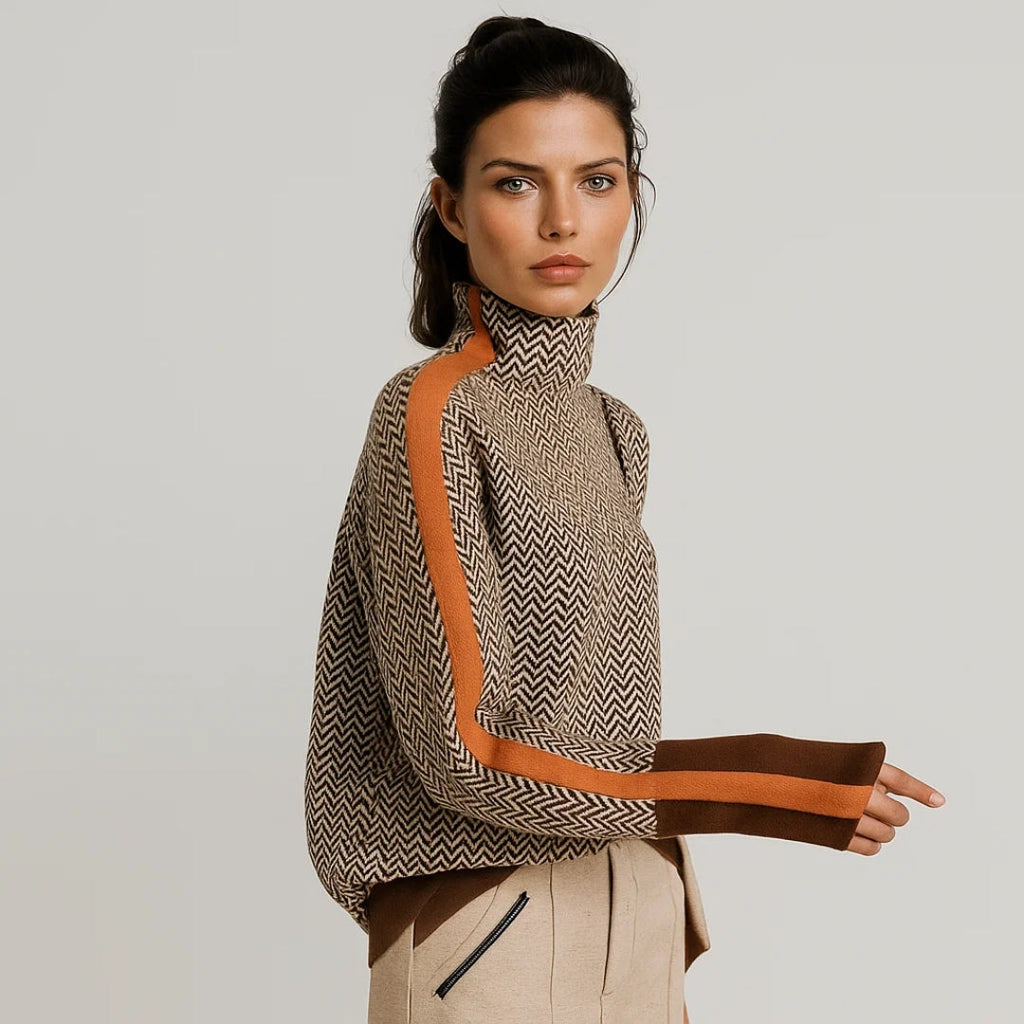 Adrienne | High-Collar Sweater With Contrast Stripes