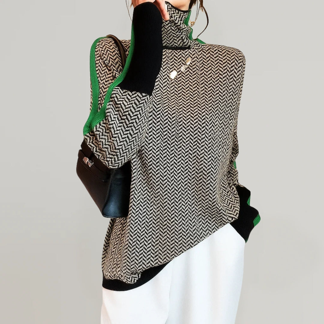Adrienne | High-Collar Sweater With Contrast Stripes