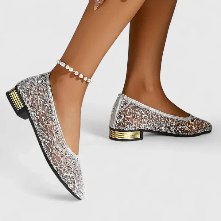 Blythe | Pointed-Toe Lace Mesh Shoes With Low Heel