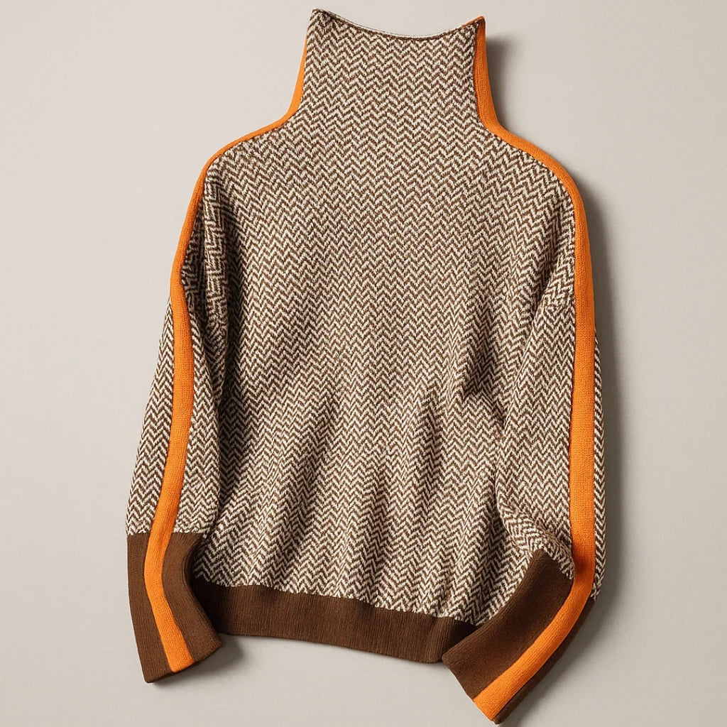 Adrienne | High-Collar Sweater With Contrast Stripes