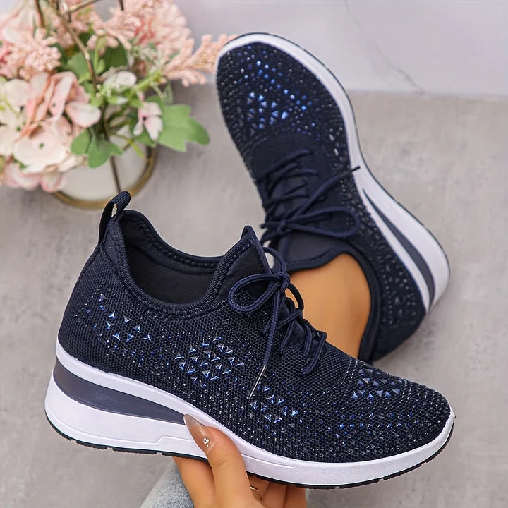 Lucia | Sparkle Wedge Sneakers With Lace-Up Front